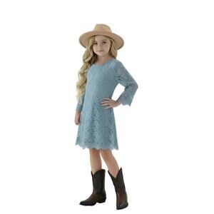 2BUNNIES GIRLS' BOHO LACE SCALLOPED TRIM SLEEVE GIRL DRESS SIZE 5T